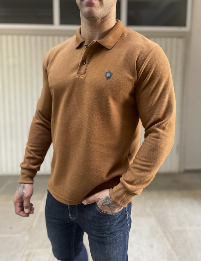 Everbest Ανδρική κάμελ Polo μακρυμάνικη μπλούζα Plus size 251032K φωτογραφία